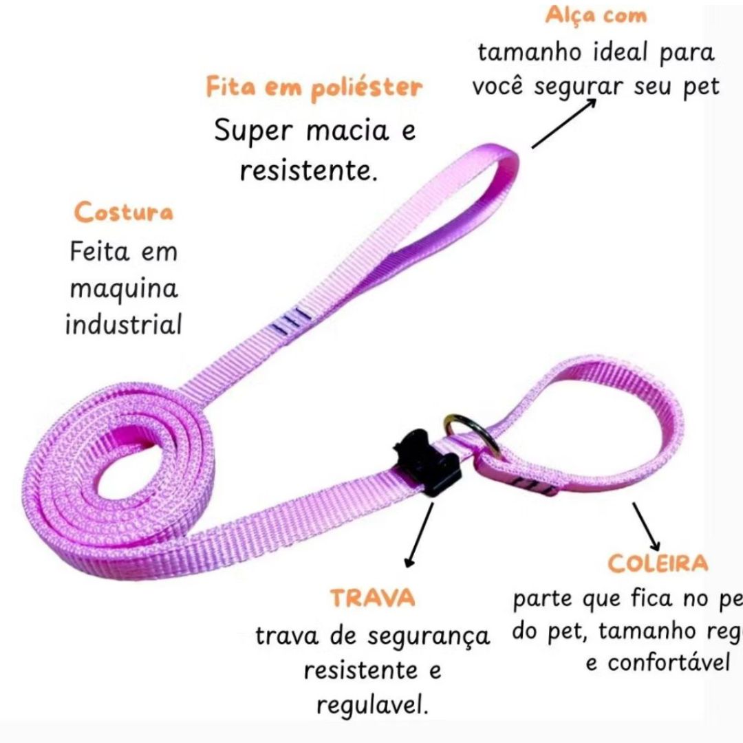 Coleira Guia regulável para cães e gatos