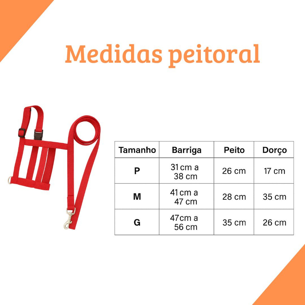 Coleira Peitoral + Guia - regulável e resistente